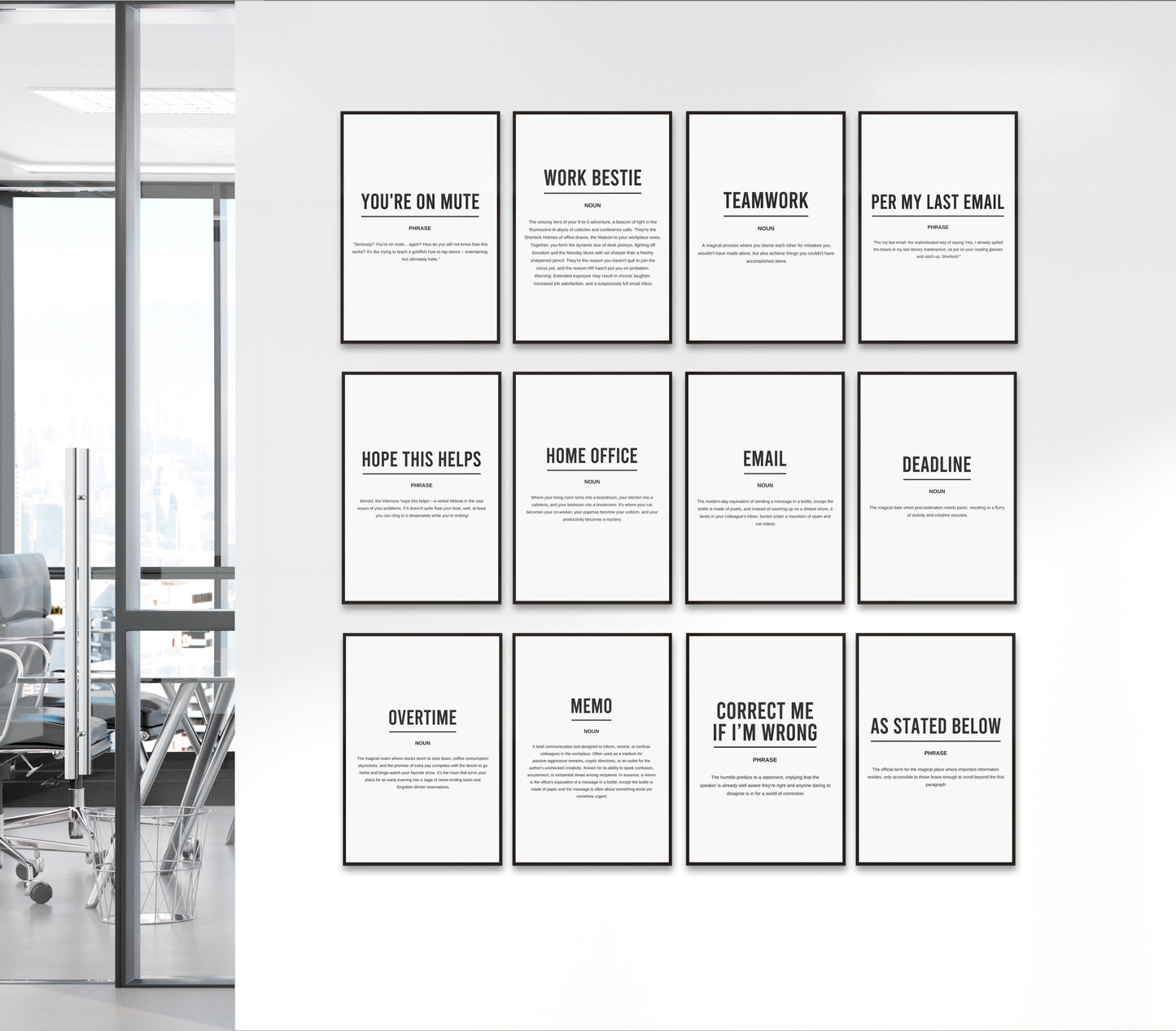 Set Of 12 Funny Office Definition Printable Bundle Prints