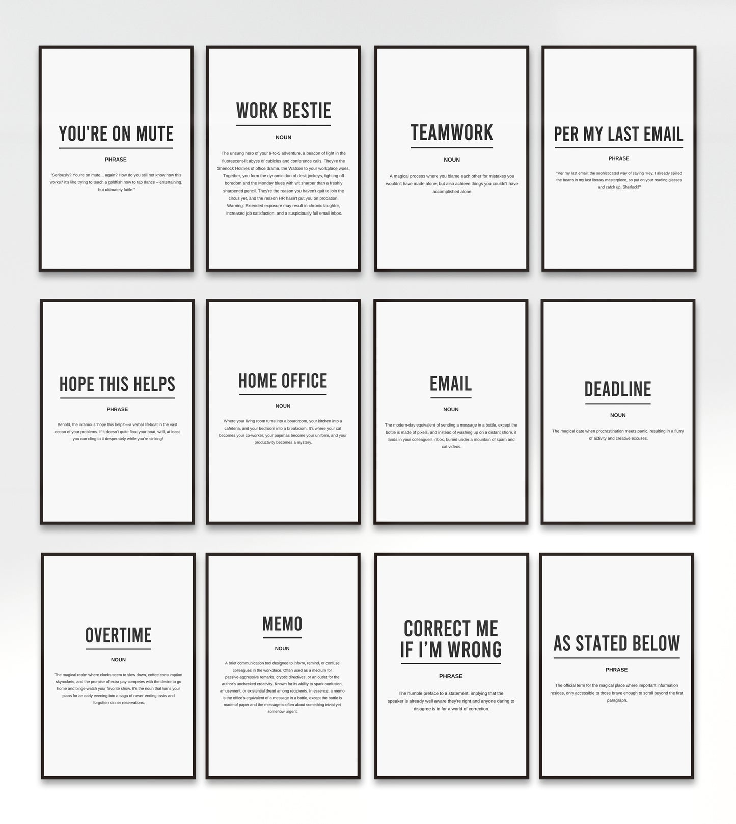 Set Of 12 Funny Office Definition Printable Bundle Prints