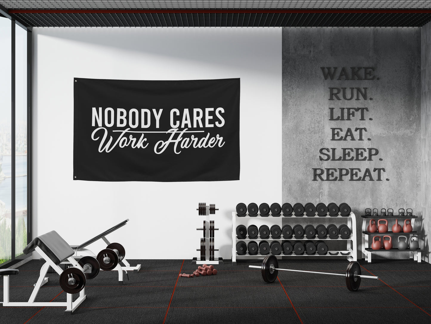 Nobody Cares Work Harder Fabric Banner