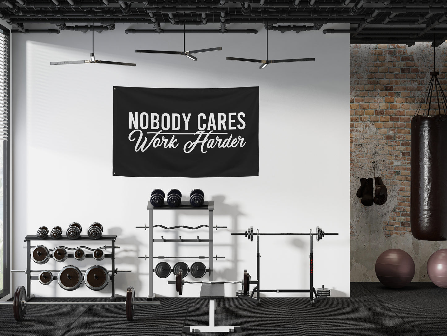 Nobody Cares Work Harder Fabric Banner