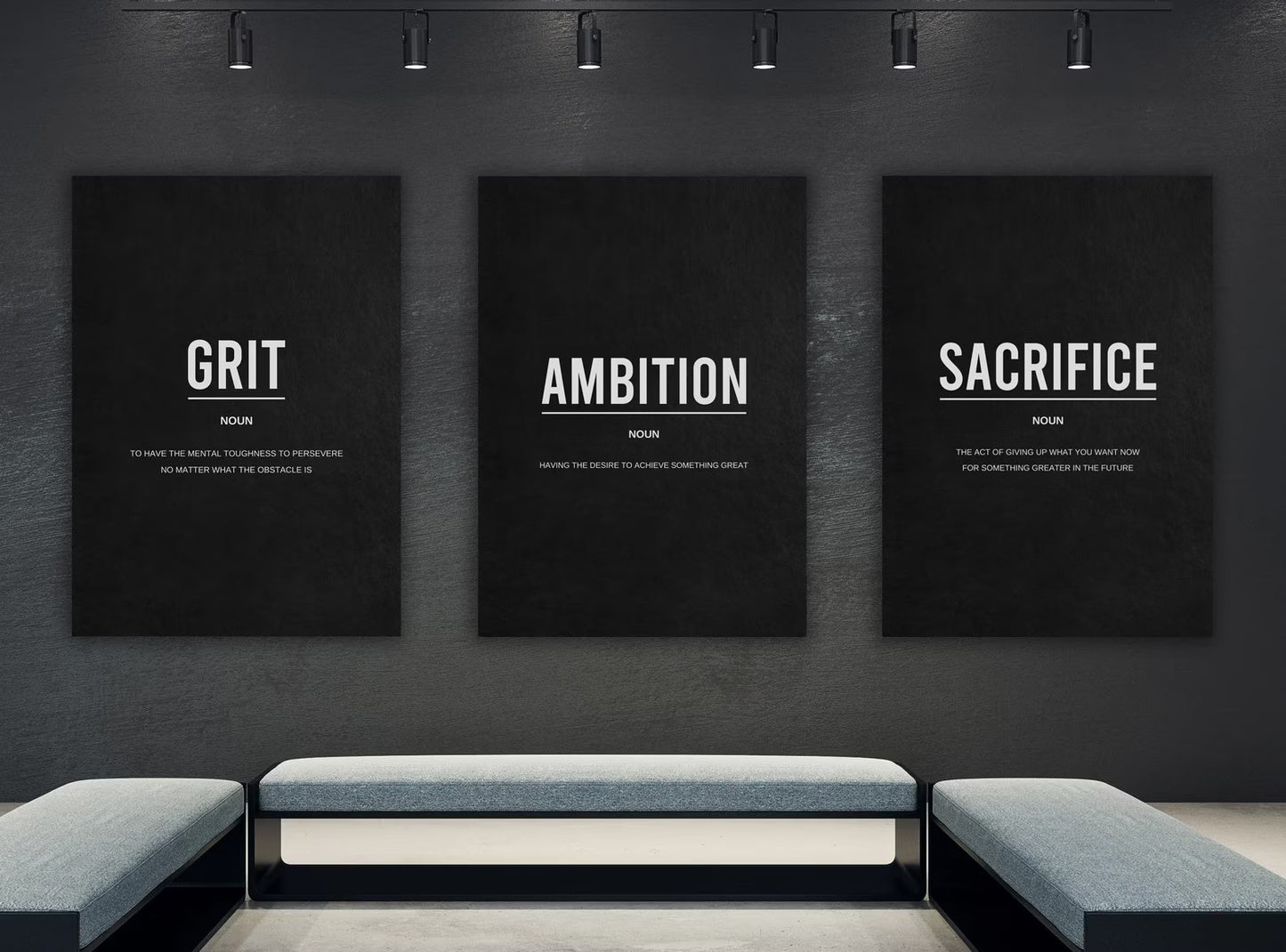 Set Of 3 Motivational Canvas Prints Bundle - Grit, Ambition and Sacrifice