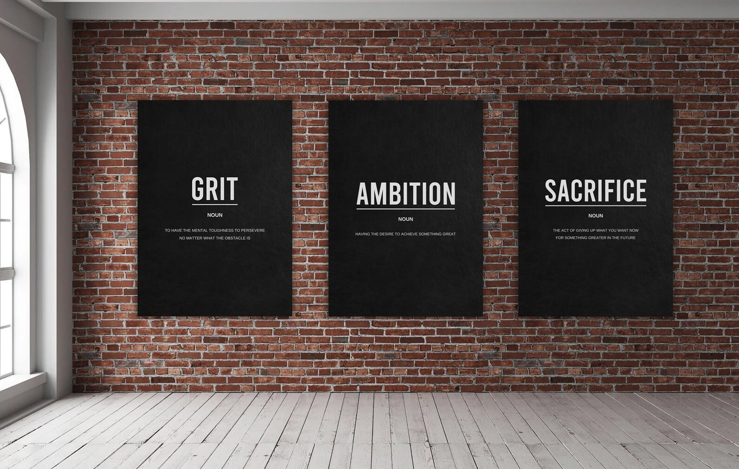 Set Of 3 Motivational Canvas Prints Bundle - Grit, Ambition and Sacrifice