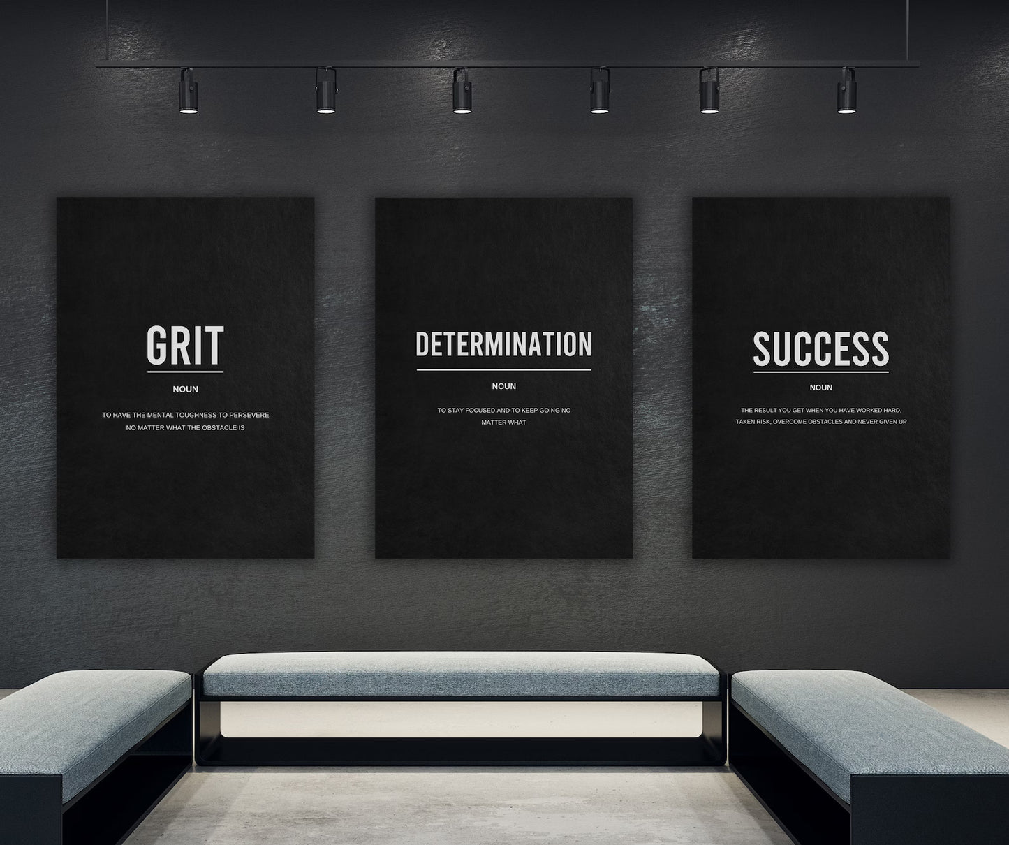 Set Of 3 Motivational Canvas Prints Bundle - Grit, Determination, Success