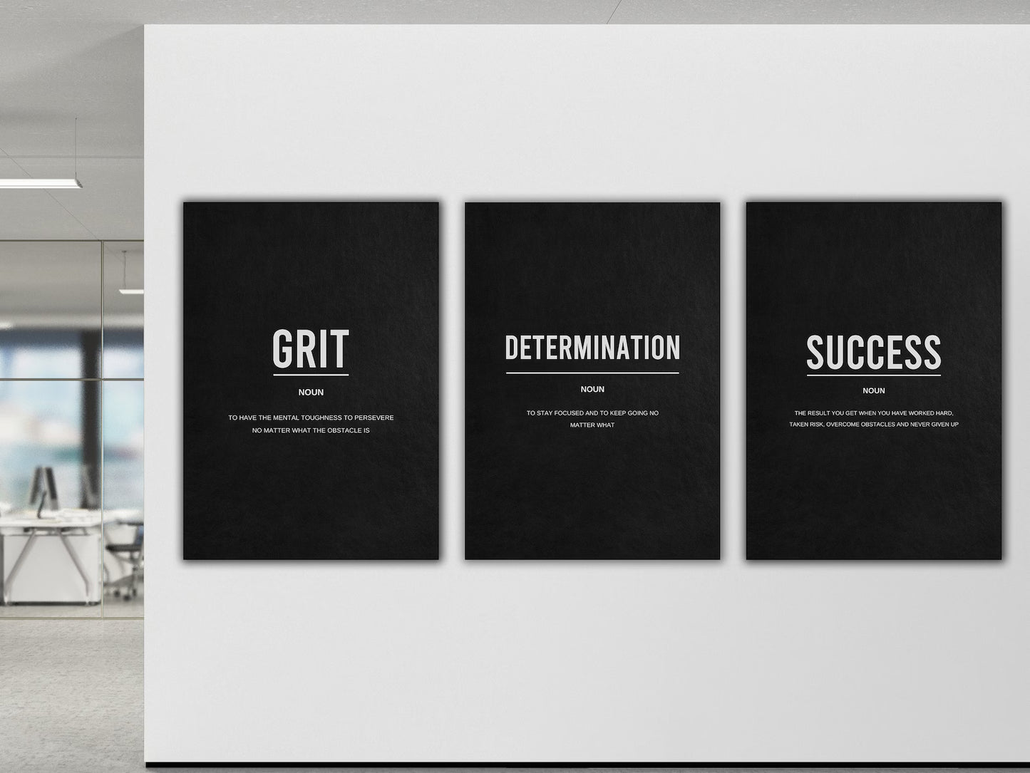 Set Of 3 Motivational Canvas Prints Bundle - Grit, Determination, Success